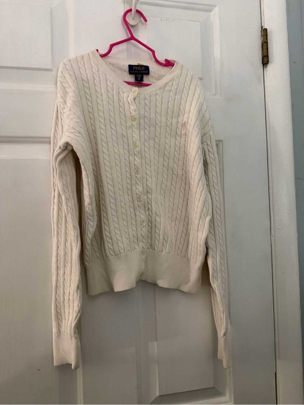 Polo Ralph Lauren Girls XL 16 Cream Cable Knit Cotton Cardigan